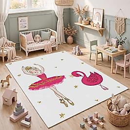 Minibabyrooms Pembe Balerin Kız ve Kuğu Desenli Halı
