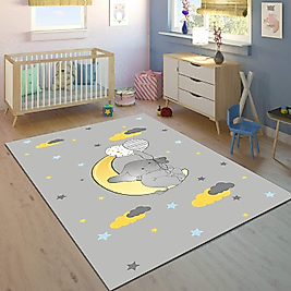 Minibabyrooms Ayda Fil ve Balonlar Desenli 8 mm Kalınlıkta Çocuk Odası Halısı