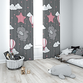 Minibabyrooms  Pembe Yıldızlı Fil  Temalı Fon Perde