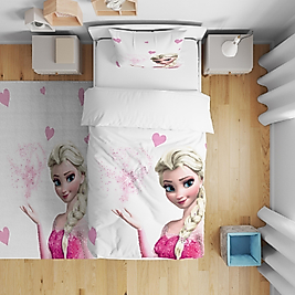 Minibabyrooms  Elsa ve Pembe Kalplar Desenli Nevresim Takımı