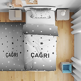 Minibabyrooms  Gri Yıldızlar Desenli Nevresim Takımı