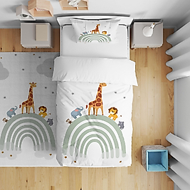 Minibabyrooms  Gökkuşağı va Orman Hayvanları Desenli Nevresim Takımı
