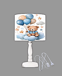 Minibabyrooms Ayıcık ve Balonlar Desenli Ahşap Oyma Ayak Abajur