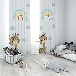 Minibabyroom Gökkuşağı ve Zürafa Temalı Fon Perde