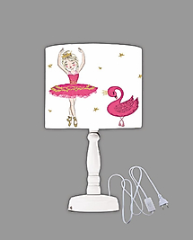 Minibabyrooms Pembe Balerin Kız ve Kuğu Desenli Ahşap Oyma Ayak Abajur