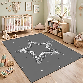 Minibabyrooms Parlak Gri Yıldız Desenli Halı