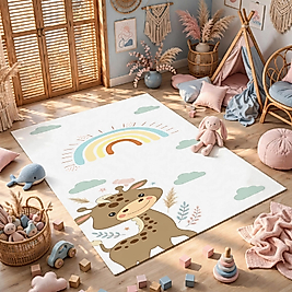 Minibabyrooms Zürafa ve Gökkuşağıı Desenli Halı