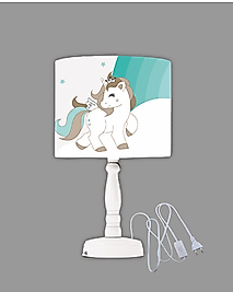 Minibabyrooms Yeşil Unicorn ve Gökkuşağı Desenli Ahşap Oyma Ayak Abajur