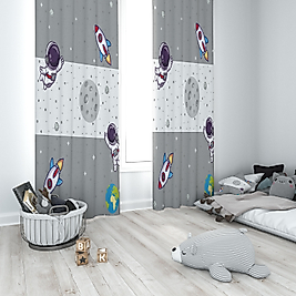 Minibabyrooms Gri Beyaz Uzay Temalı Fon Perde
