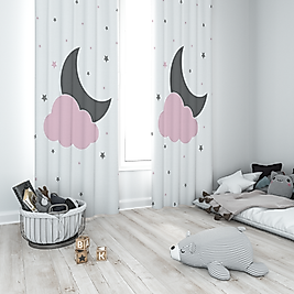 Minibabyrooms Ay Yıldız Bulut Desenli Fon Perde