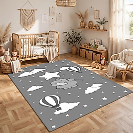 Minibabyrooms Beyaz Yıldızlı Fil Desenli Halı