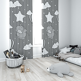 Minibabyrooms  Beyaz Yıldızlı Fil  Temalı Fon Perde