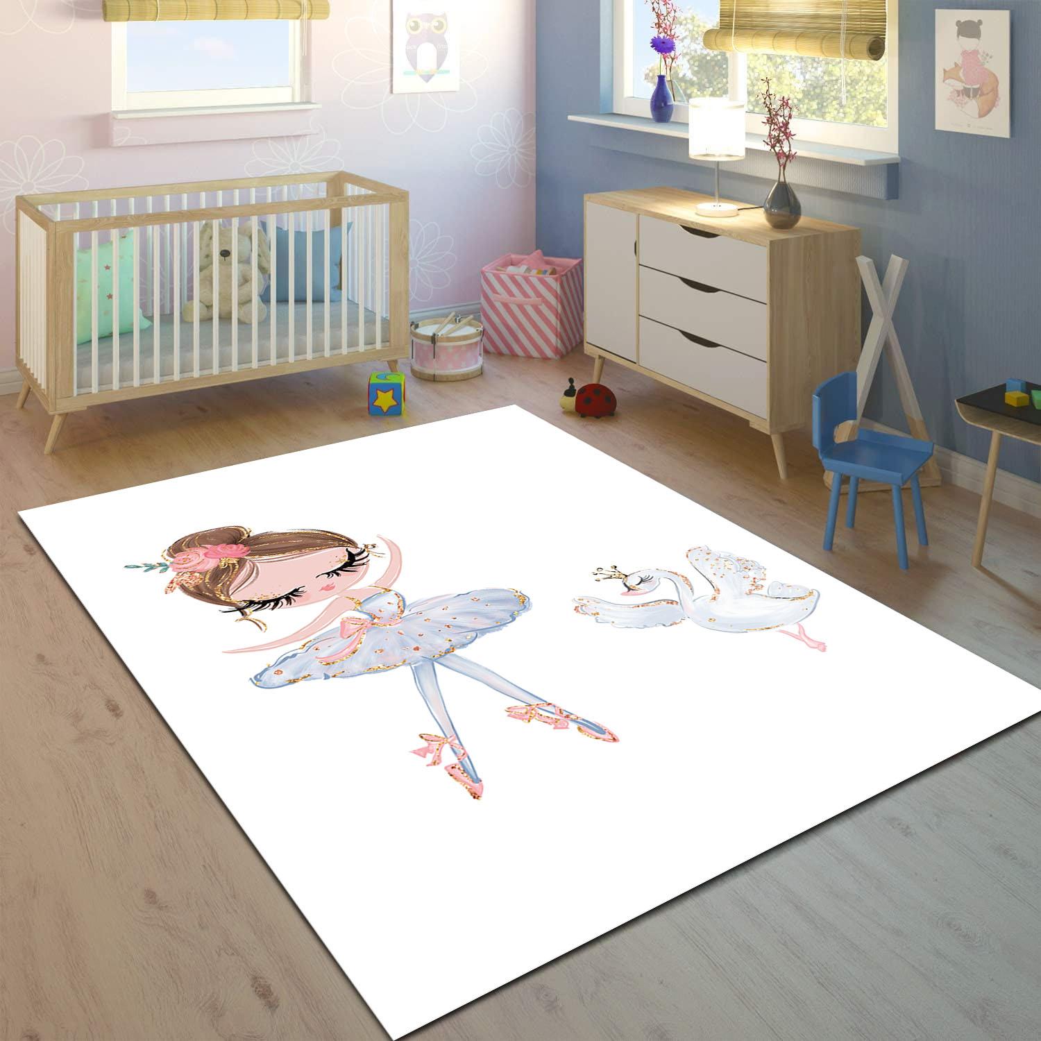 Minibabyrooms Prenses ve Kuğu Desenli 8 mm Kalınlıkta Çocuk Odası Halısı