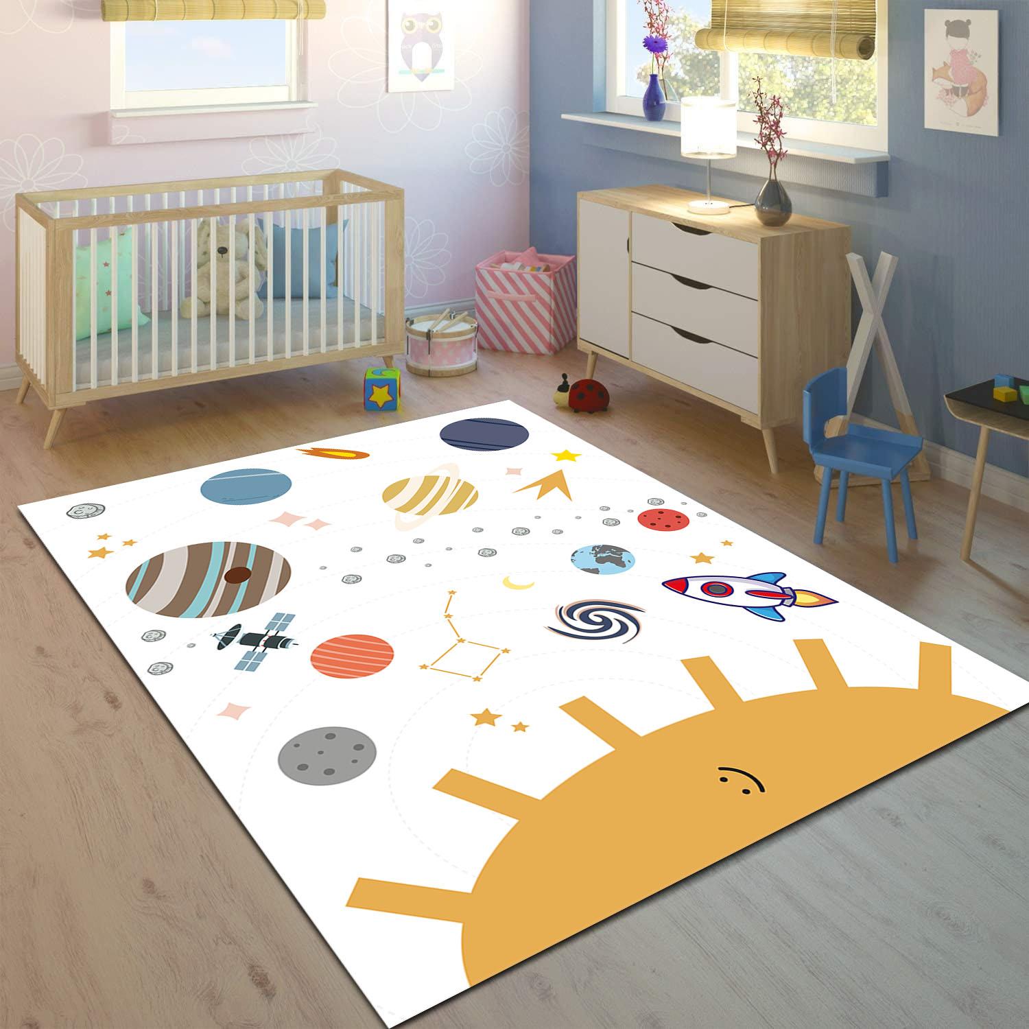 Minibabyrooms Güneş ve Gezegenler Desenli 8 mm Kalınlıkta Çocuk Odası Halısı