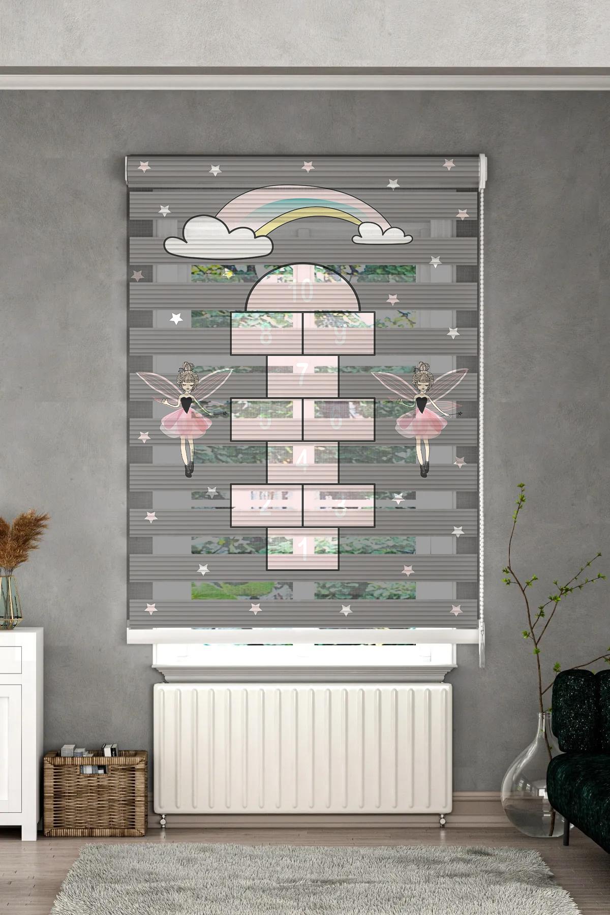 Minibabyrooms  Peri Kız ve Seksek Desenli Zebra Perde