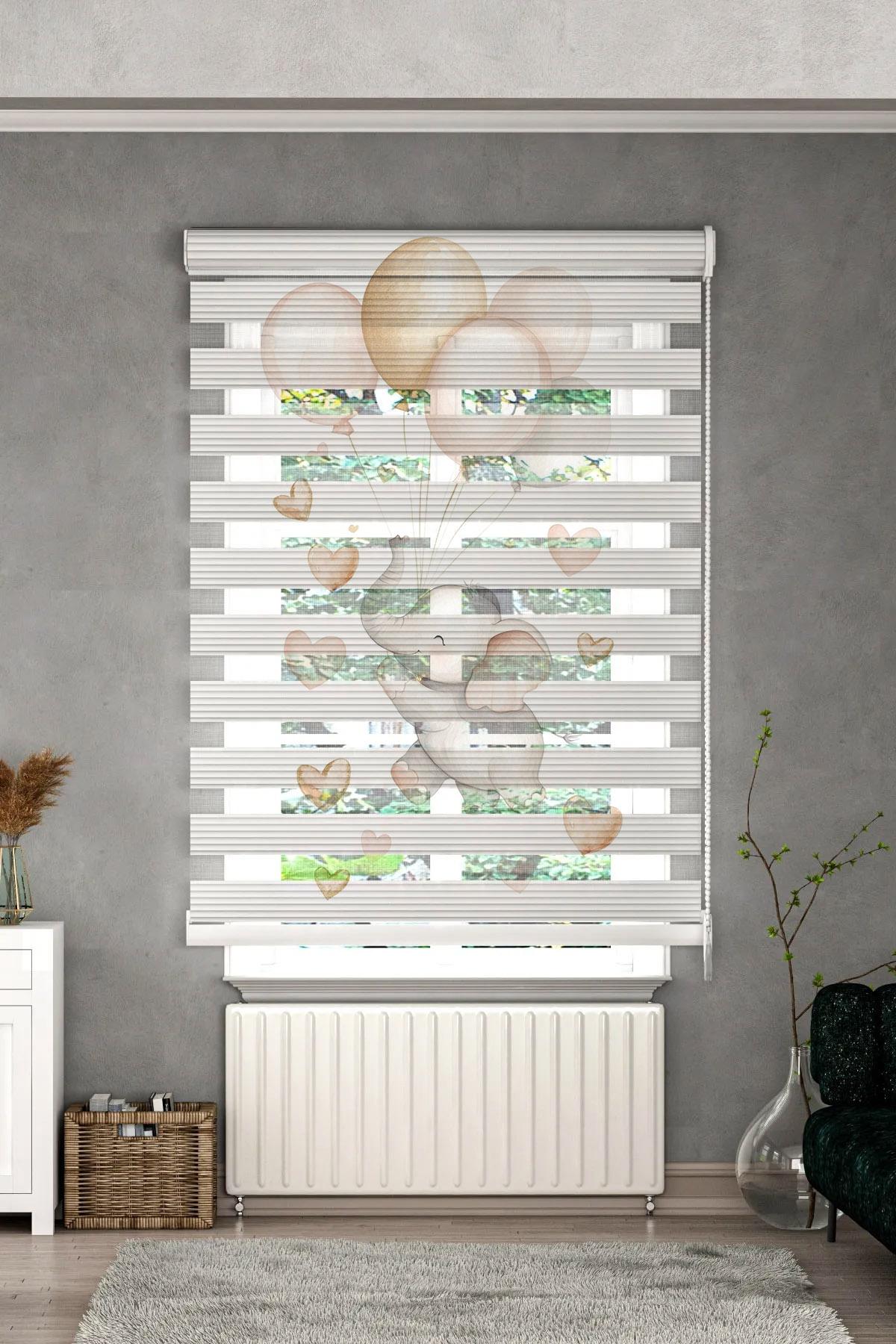 Minibabyrooms  Fil ve Balonlar Desenli Zebra Perde