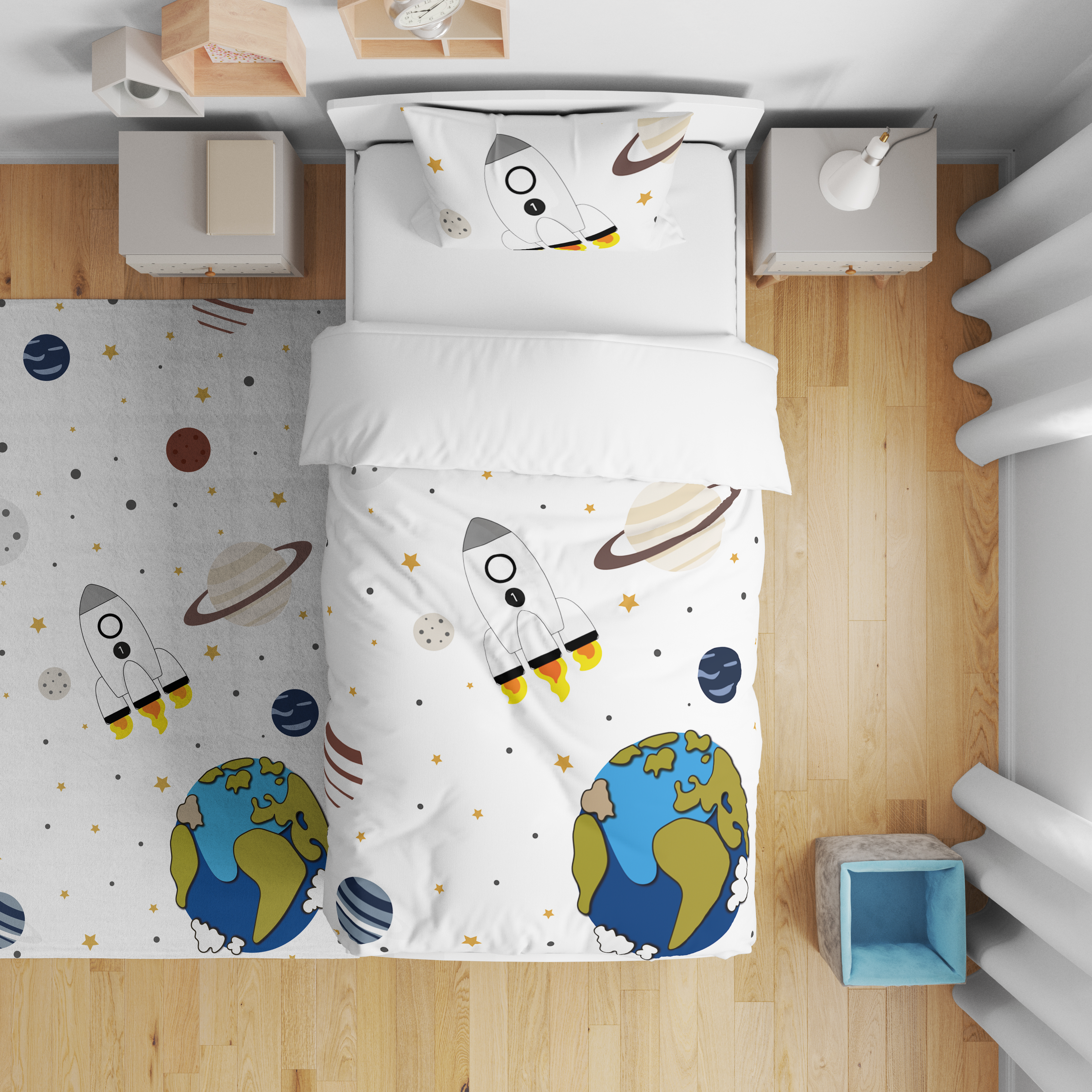 Minibabyrooms Uzay ve Gezegenler Desenli Nevresim Takımı