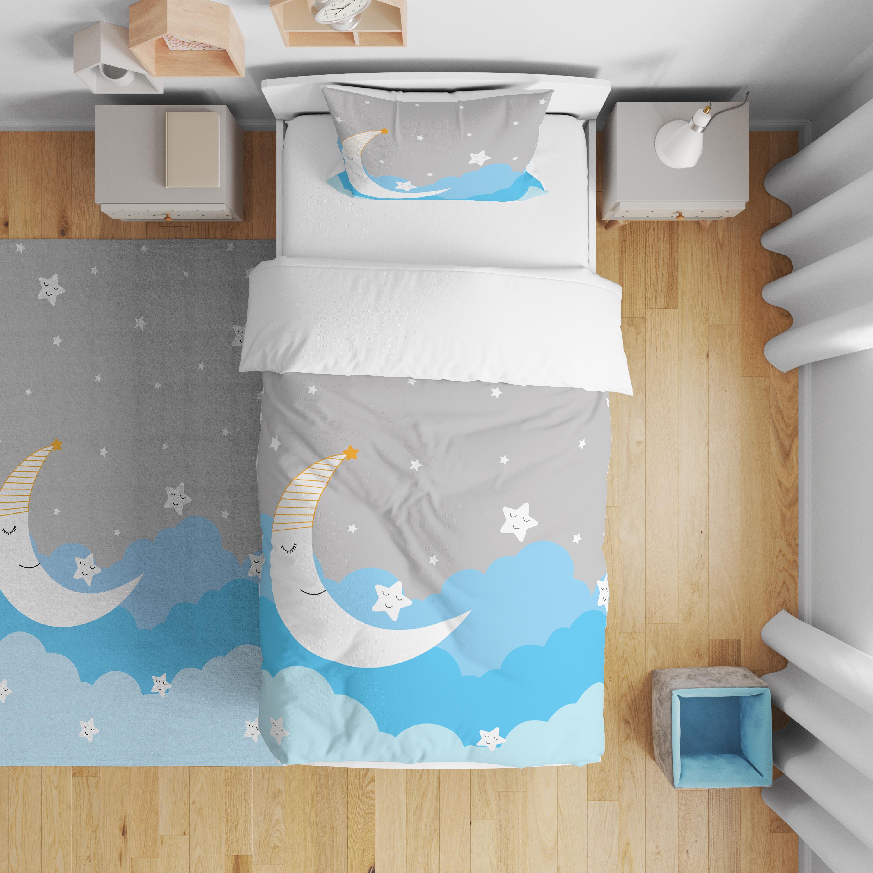 Minibabyrooms Mavi Ay ve Yıldızlar Desenli Nevresim Takımı