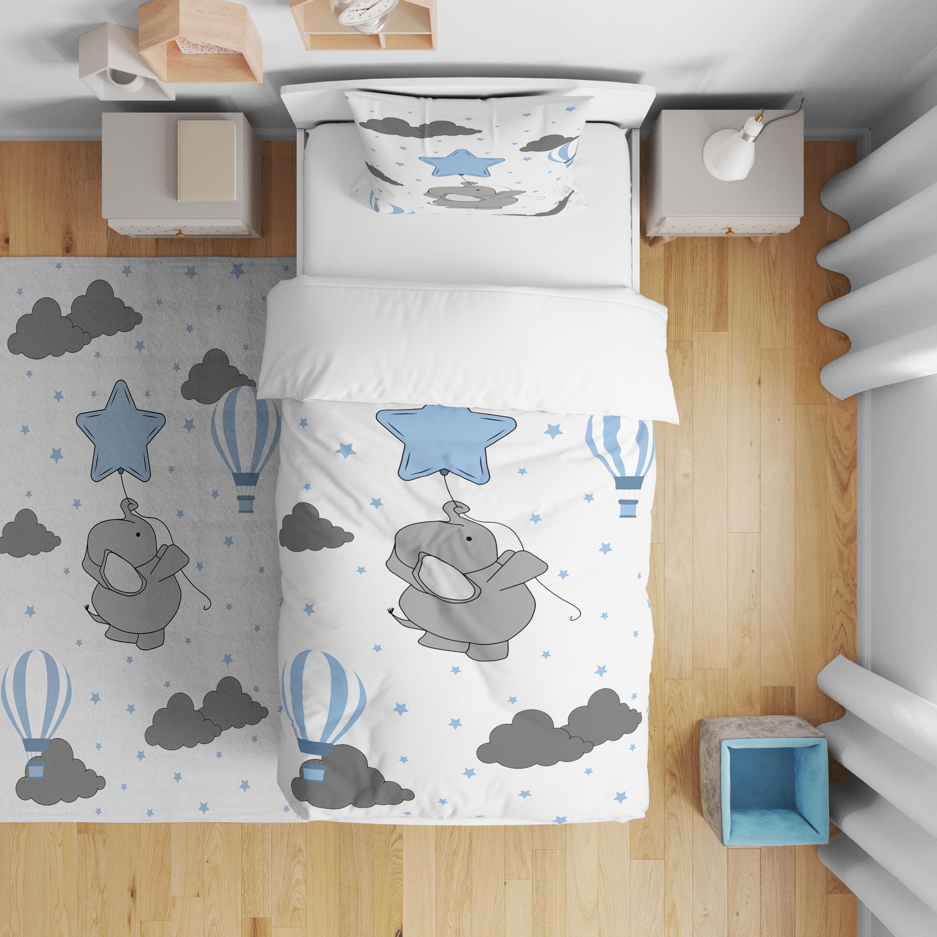 Minibabyrooms  Fil ve Mavi Yıldız Desenli Nevresim Takımı