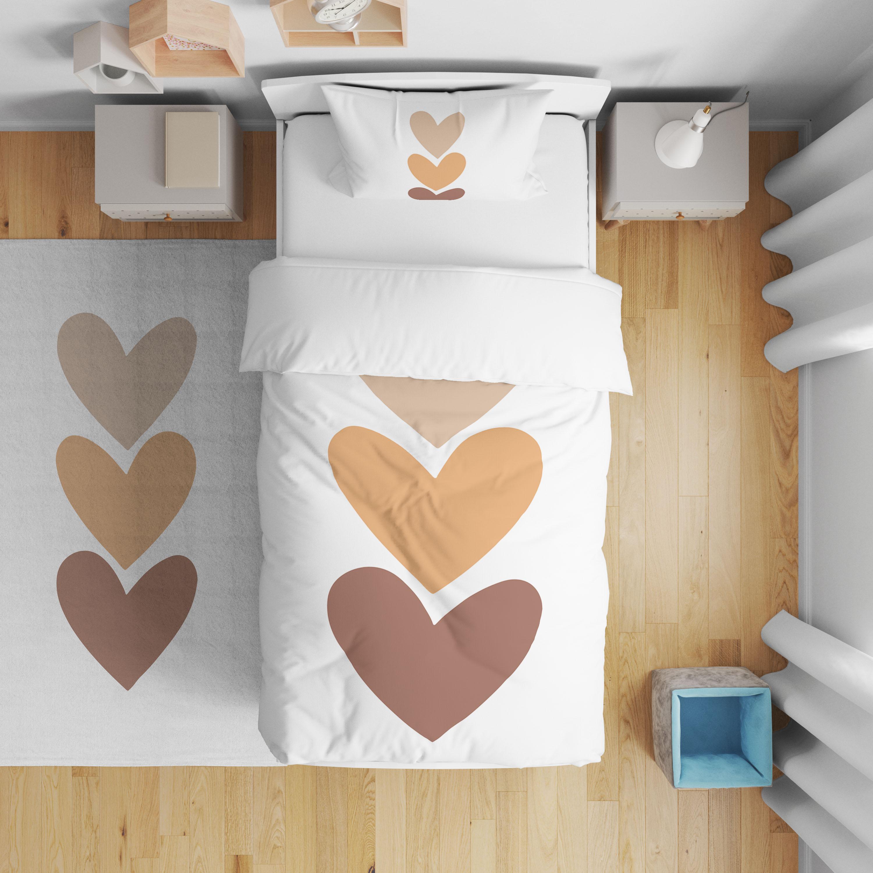 Minibabyrooms  Kahverenkli Kalplar Desenli Nevresim Takımı