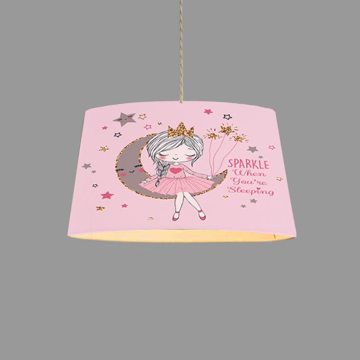 Minibabyroom  Ayda Oturan Kız Pembe Zemin Temalı Çocuk Odası Sarkıt Avize