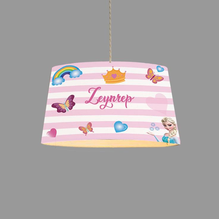 Minibabyroom  Pembe Beyaz Şeritli Elsa ve Seksek Temalı Çocuk Odası Sarkıt Avize