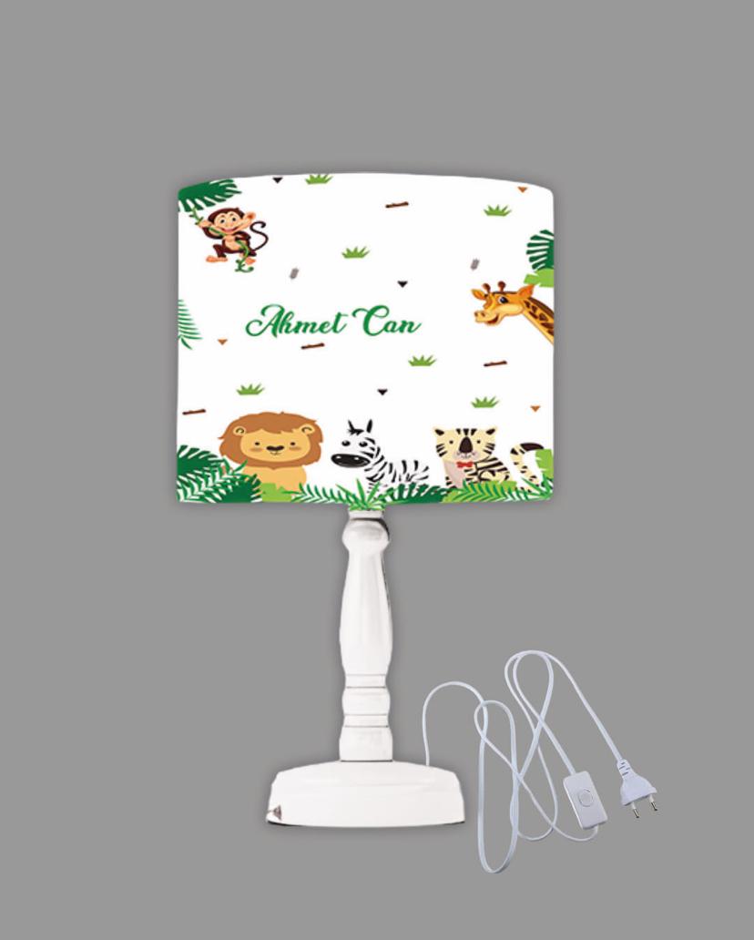 Minibabyrooms Safari Desenli Ahşap Oyma Ayak Abajur